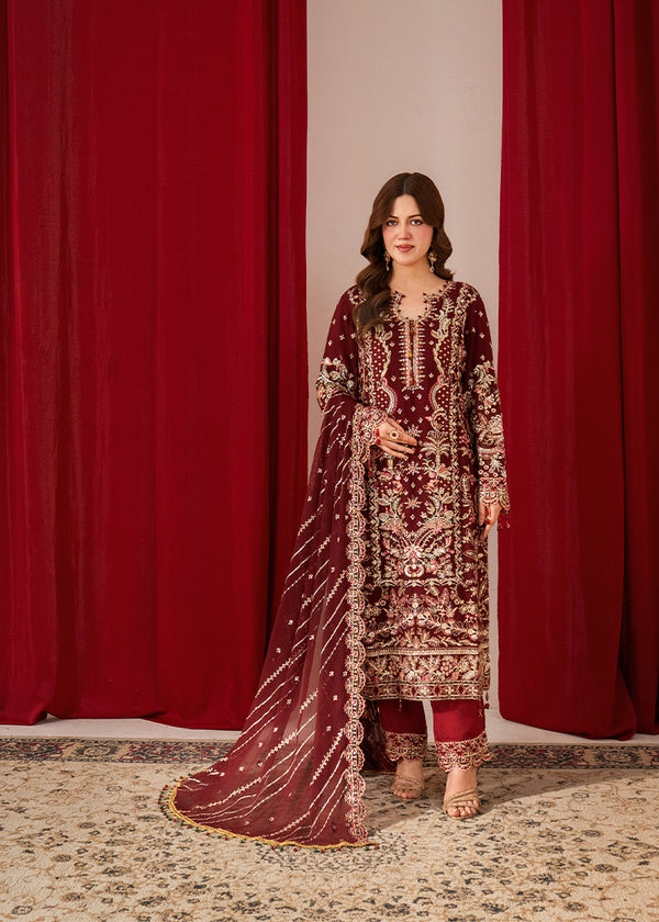 Maroon Royale – Heavy Embroidered Chiffon 3-Piece Suit