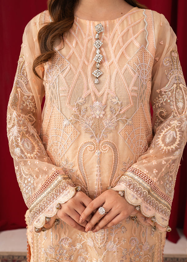 Peach Élan – Luxury Embroidered Organza Ensemble