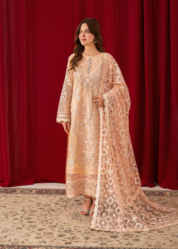 Peach Élan – Luxury Embroidered Organza Ensemble
