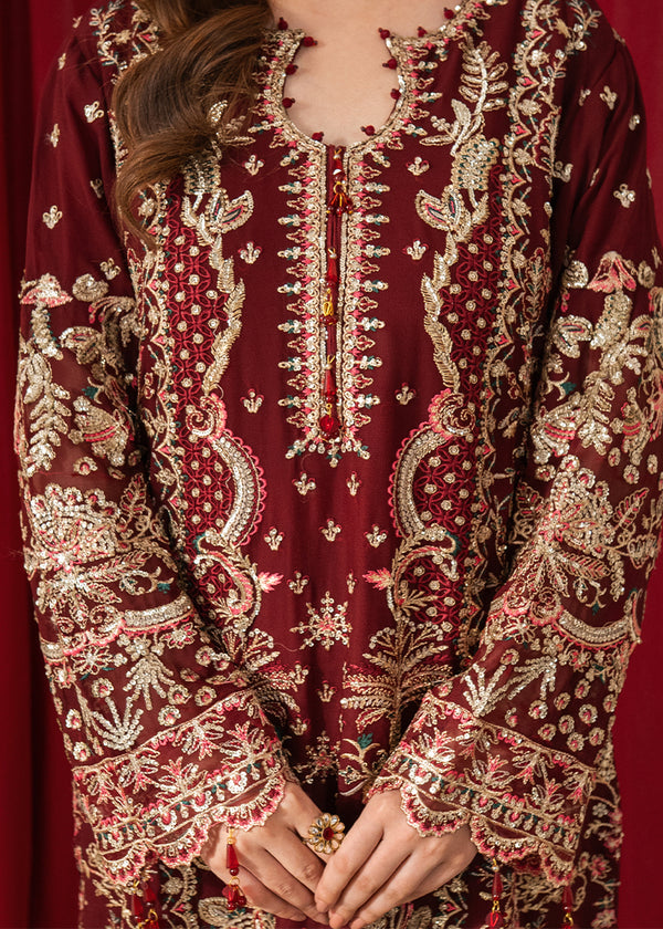 Maroon Royale – Heavy Embroidered Chiffon 3-Piece Suit